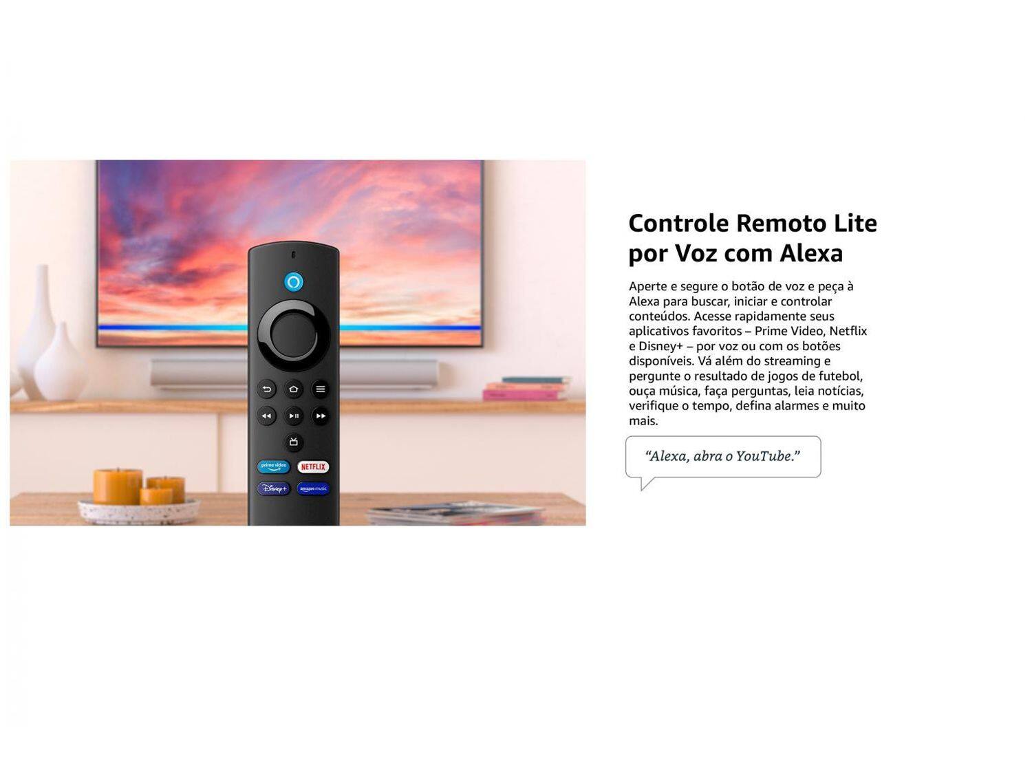 Aparelho de Streaming Amazon Fire TV Stick Lite Full HD com Controle Remoto