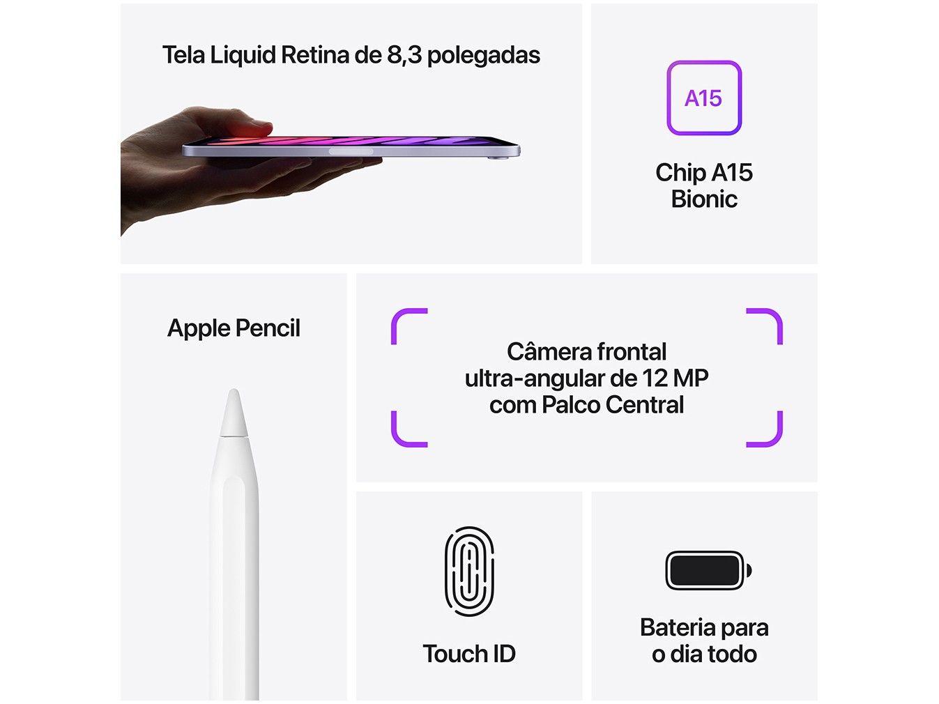 Imagem de Apple iPad mini 6ª Geração A15 Bionic 8,3” Wi-Fi