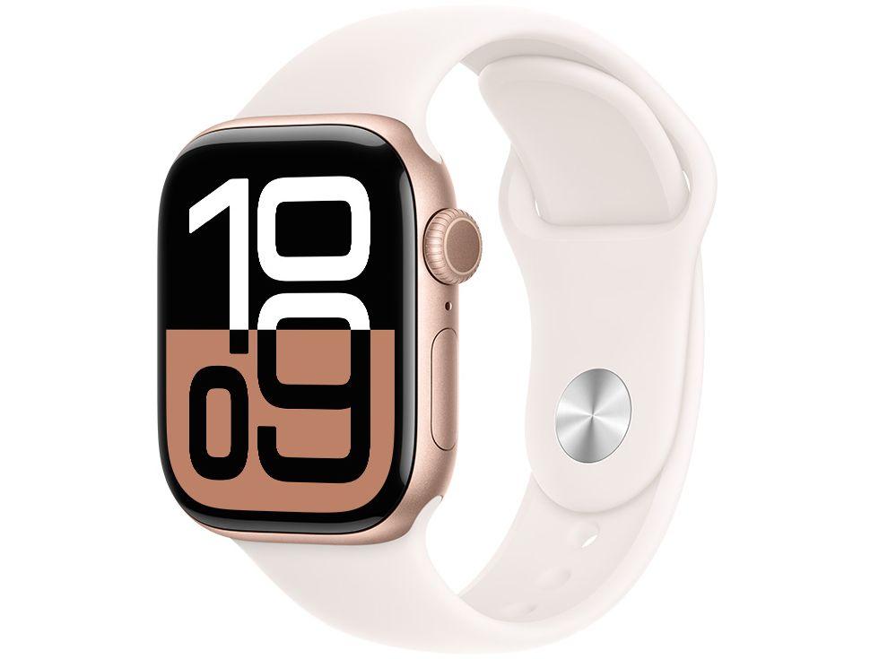 Apple Watch Series 10 GPS Caixa Cor de Ouro Rosa de Alumínio 42mm Pulseira Esportiva Blush-clara M/G