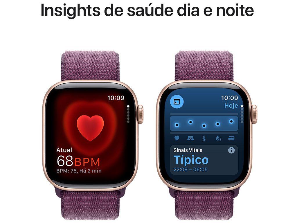 Apple Watch Series 10 GPS Caixa Cor de Ouro Rosa de Alumínio 42mm Pulseira Loop Esportiva Ameixa