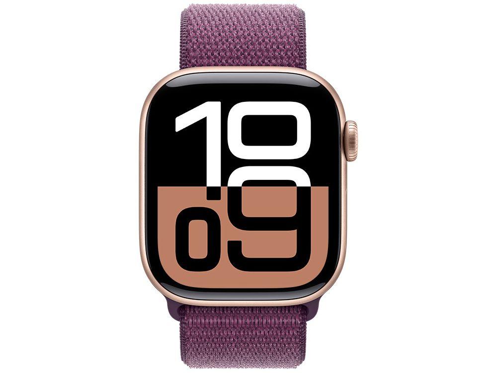Apple Watch Series 10 GPS Caixa Cor de Ouro Rosa de Alumínio 42mm Pulseira Loop Esportiva Ameixa