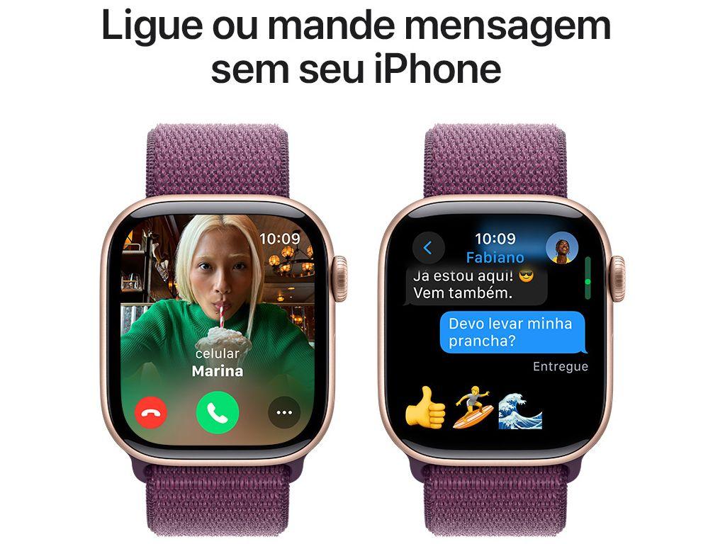 Apple Watch Series 10 GPS Caixa Cor de Ouro Rosa de Alumínio 42mm Pulseira Loop Esportiva Ameixa