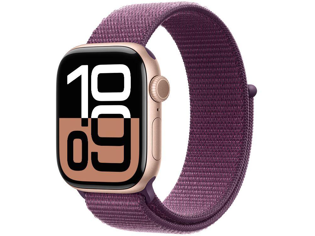 Apple Watch Series 10 GPS Caixa Cor de Ouro Rosa de Alumínio 42mm Pulseira Loop Esportiva Ameixa