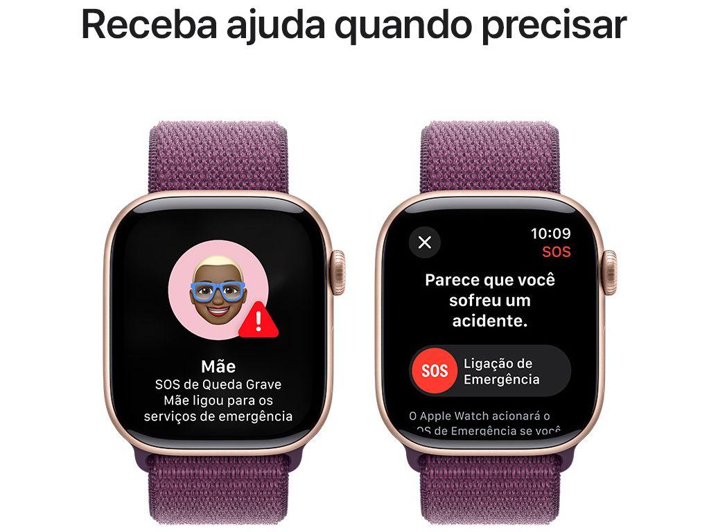 Apple Watch Series 10 GPS Caixa Cor de Ouro Rosa de Alumínio 42mm Pulseira Loop Esportiva Ameixa