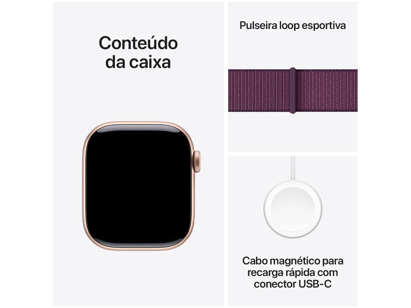 Apple Watch Series 10 GPS Caixa Cor de Ouro Rosa de Alumínio 42mm Pulseira Loop Esportiva Ameixa