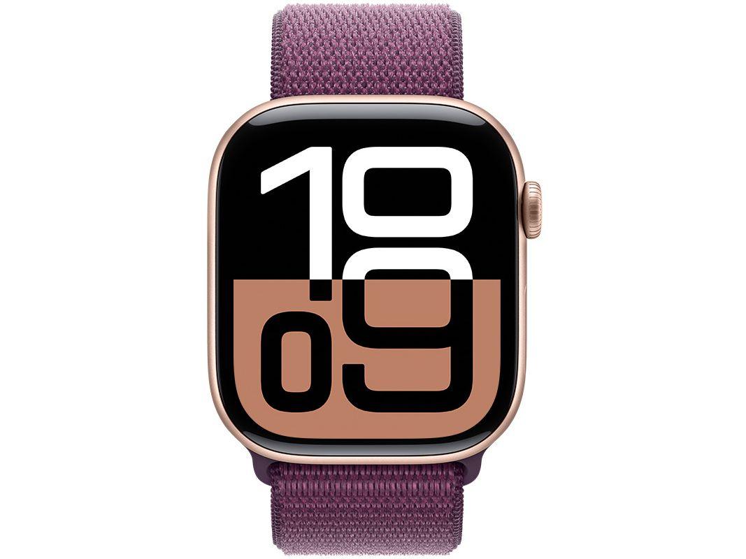 Apple Watch Series 10 GPS Caixa Cor de Ouro Rosa de Alumínio 46mm Pulseira Loop Esportiva Ameixa