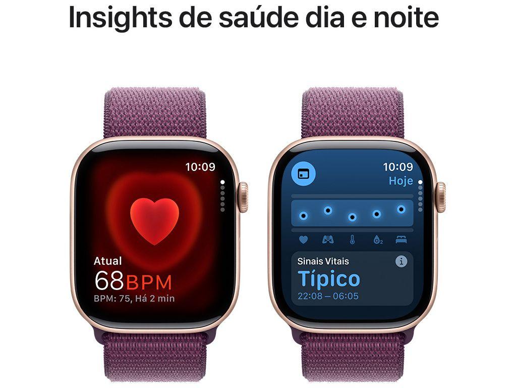 Apple Watch Series 10 GPS Caixa Cor de Ouro Rosa de Alumínio 46mm Pulseira Loop Esportiva Ameixa