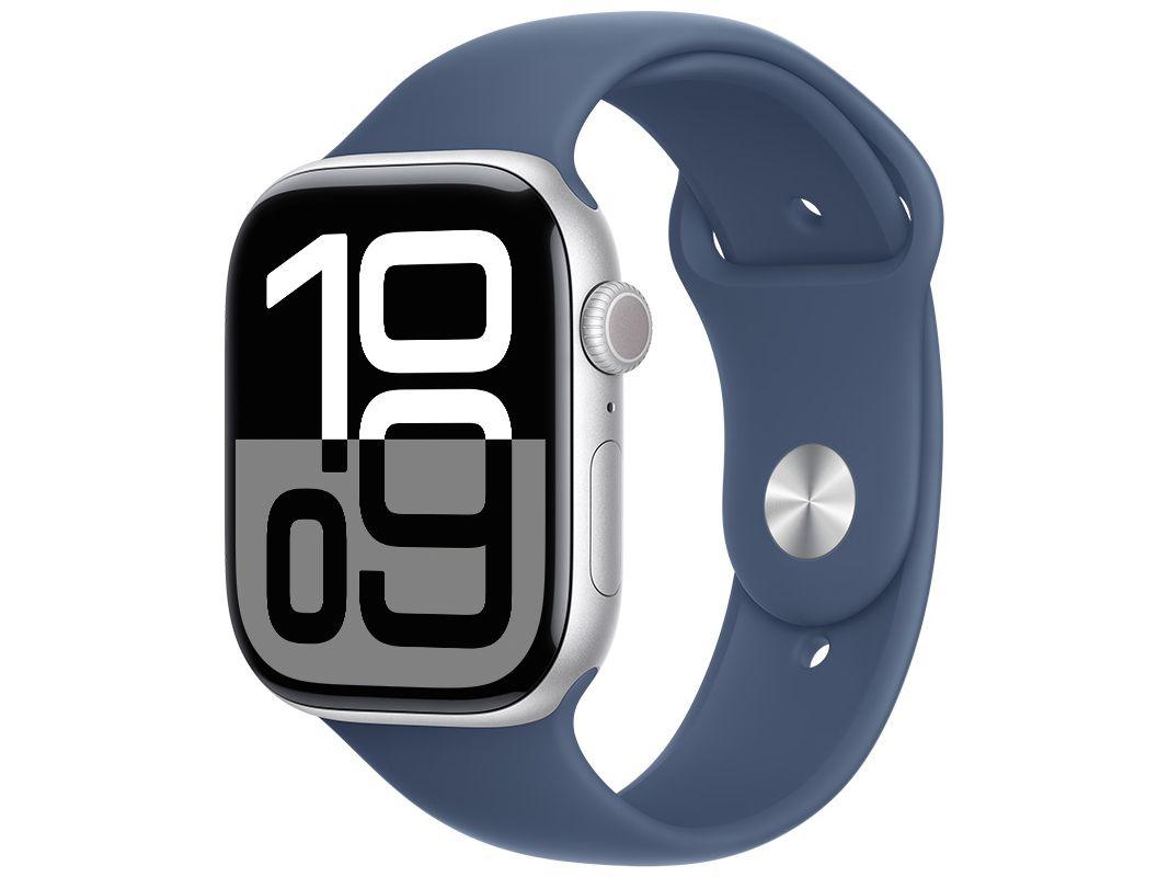 Apple Watch Series 10 GPS Caixa Prateada de Alumínio 46mm Pulseira Esportiva Denim M/G