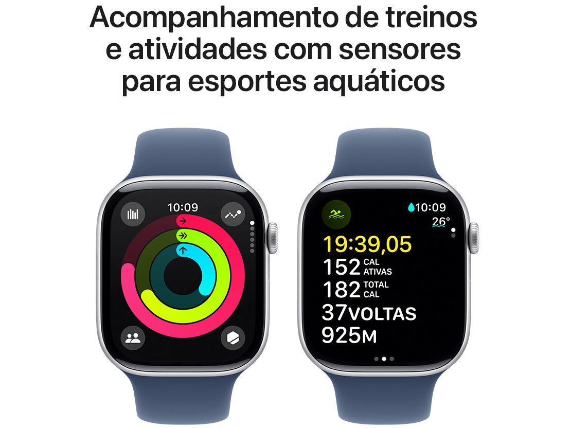 Apple Watch Series 10 GPS Caixa Prateada de Alumínio 46mm Pulseira Esportiva Denim M/G