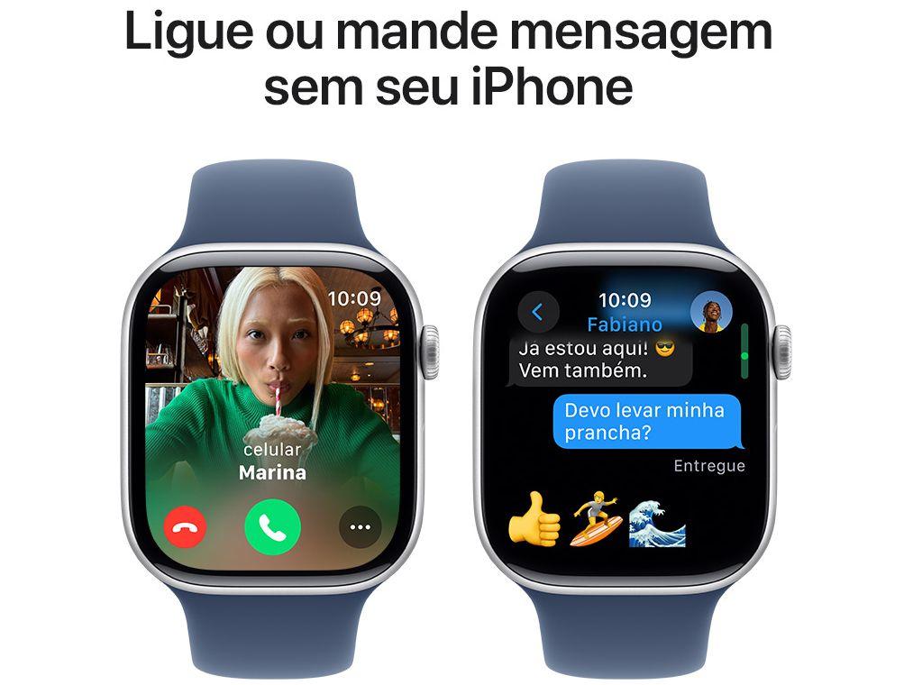 Apple Watch Series 10 GPS Caixa Prateada de Alumínio 46mm Pulseira Esportiva Denim M/G