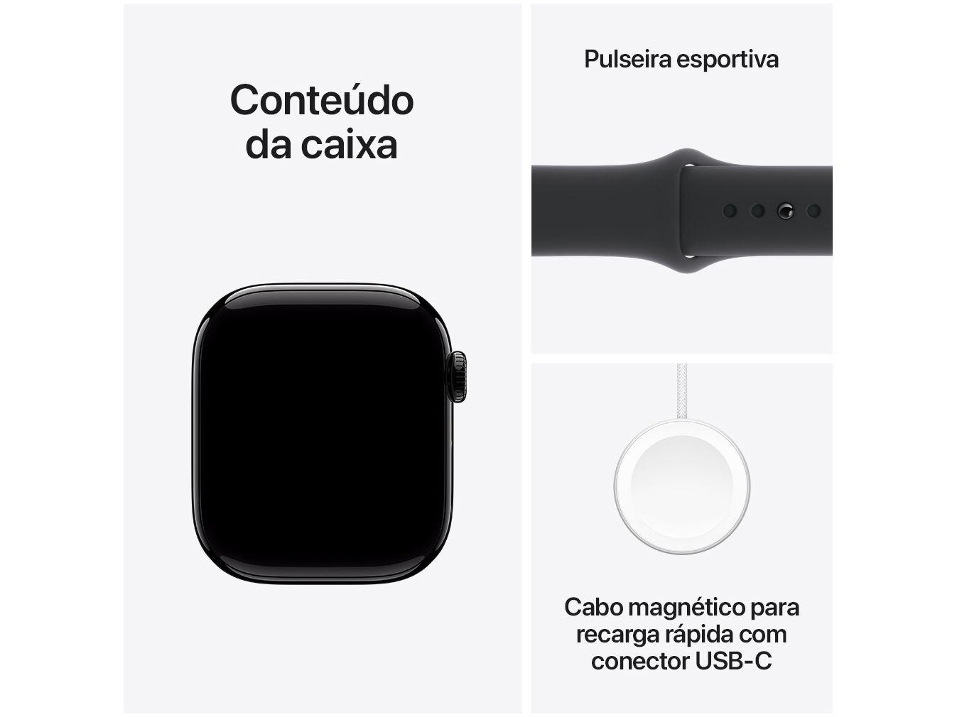 Apple Watch Series 10 GPS Caixa Preta Brilhante de Alumínio 42mm Pulseira Esportiva Preta M/G