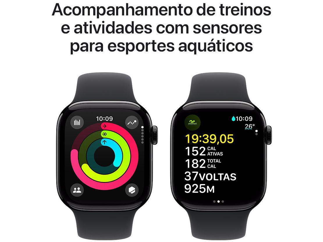 Apple Watch Series 10 GPS Caixa Preta Brilhante de Alumínio 42mm Pulseira Esportiva Preta M/G
