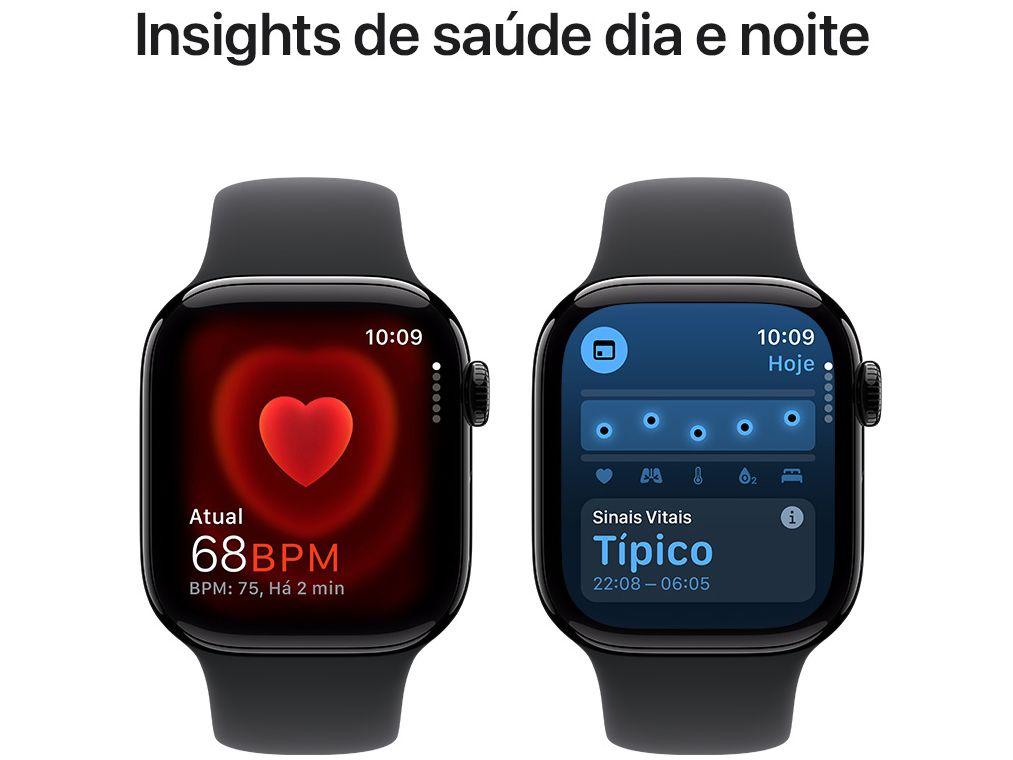 Apple Watch Series 10 GPS Caixa Preta Brilhante de Alumínio 42mm Pulseira Esportiva Preta M/G