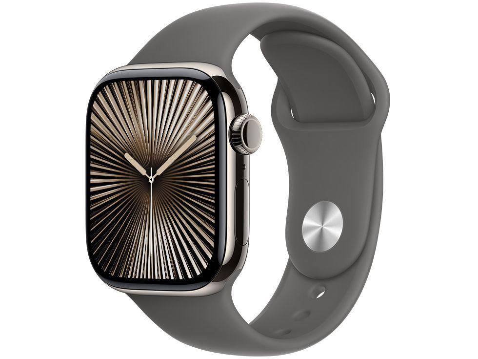 Apple Watch Series 10 GPS + Cellular Caixa Natural de Titânio 42mm Pulseira Esportiva Cinza-pedra P/M