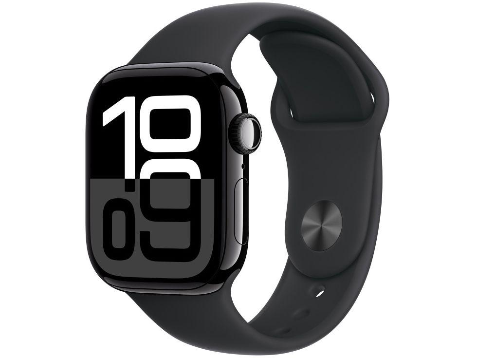 Apple Watch Series 10 GPS + Cellular Caixa Preta Brilhante de Alumínio 42mm Pulseira Esportiva Preta P/M