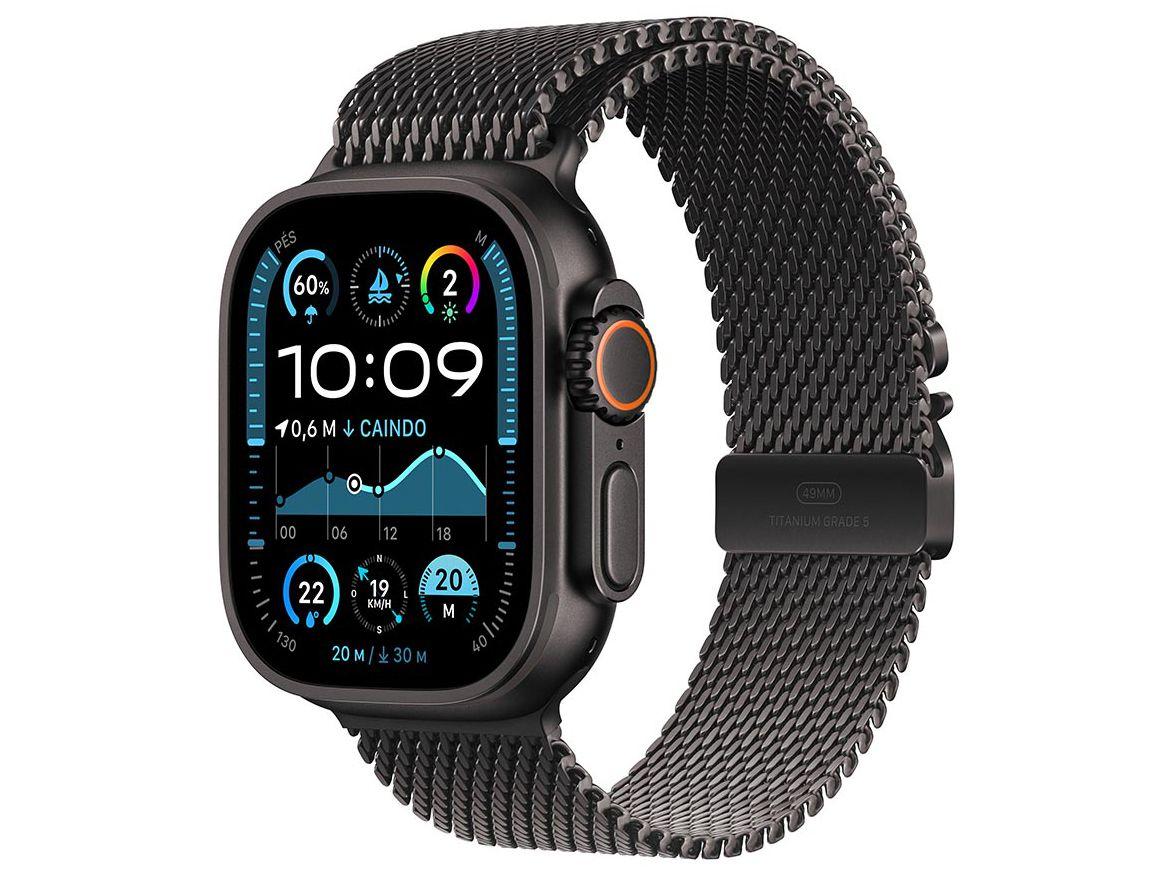 Apple Watch Ultra 2 GPS + Cellular Caixa Preta de Titânio de 49mm Pulseira Preta Estilo Milanês de Titânio P