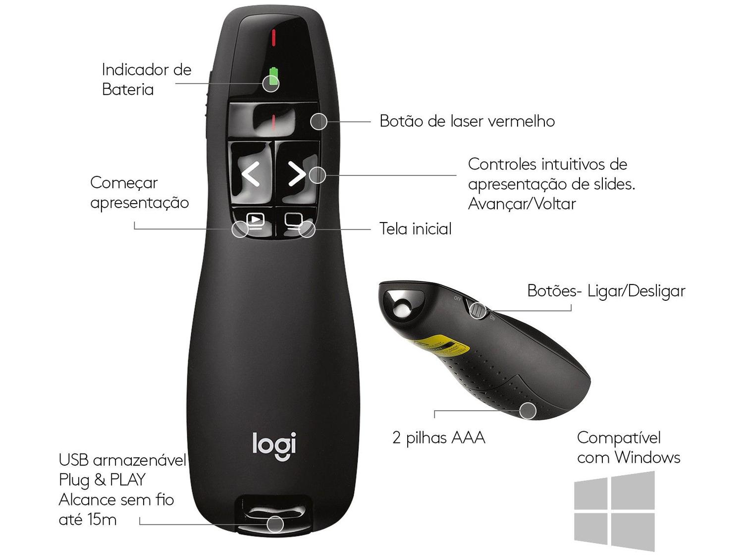 Apresentador sem Fio Logitech R400 com Laser USB