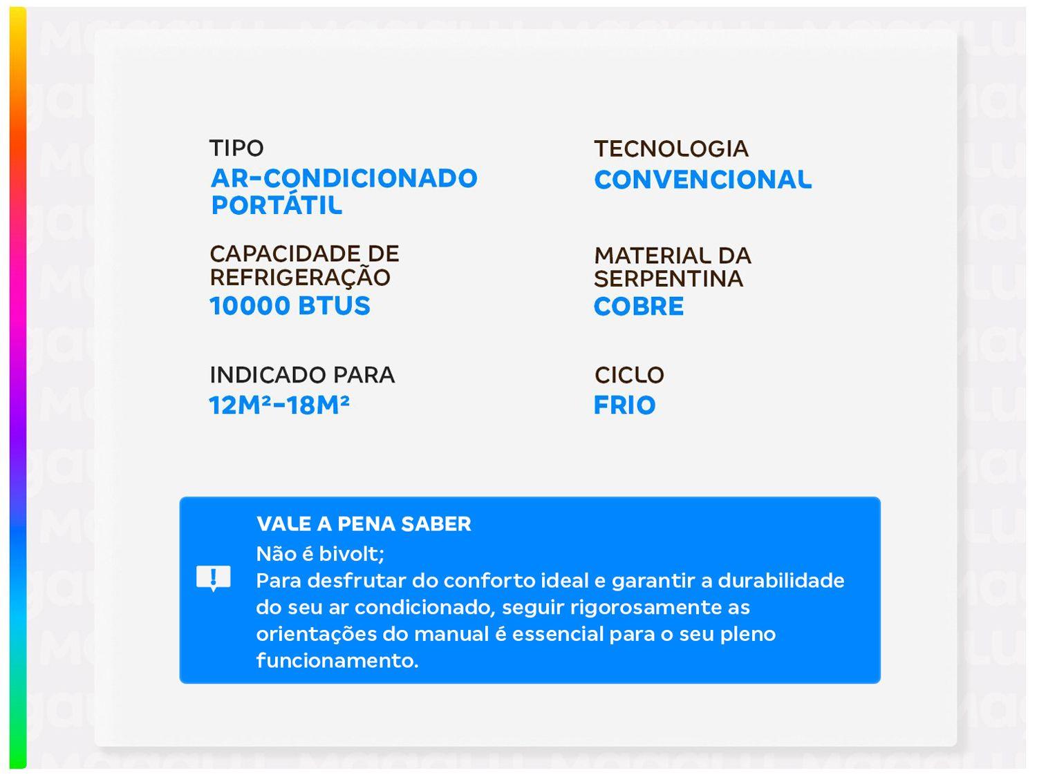 Ar-condicionado Portátil 10.000 BTUs Gree Frio Aovia GPC10AP-A6NNA1A