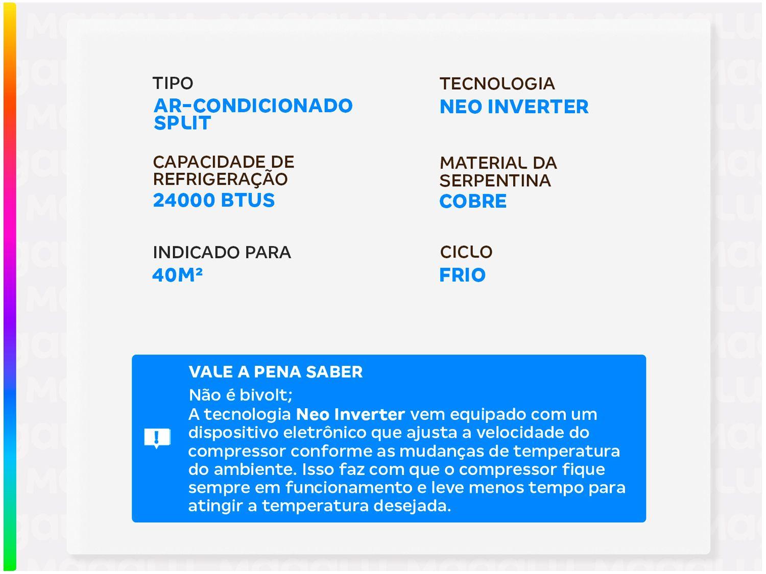 Ar-condicionado Split 24.000 BTUs Agratto Neo Inverter Frio ICS24F-02