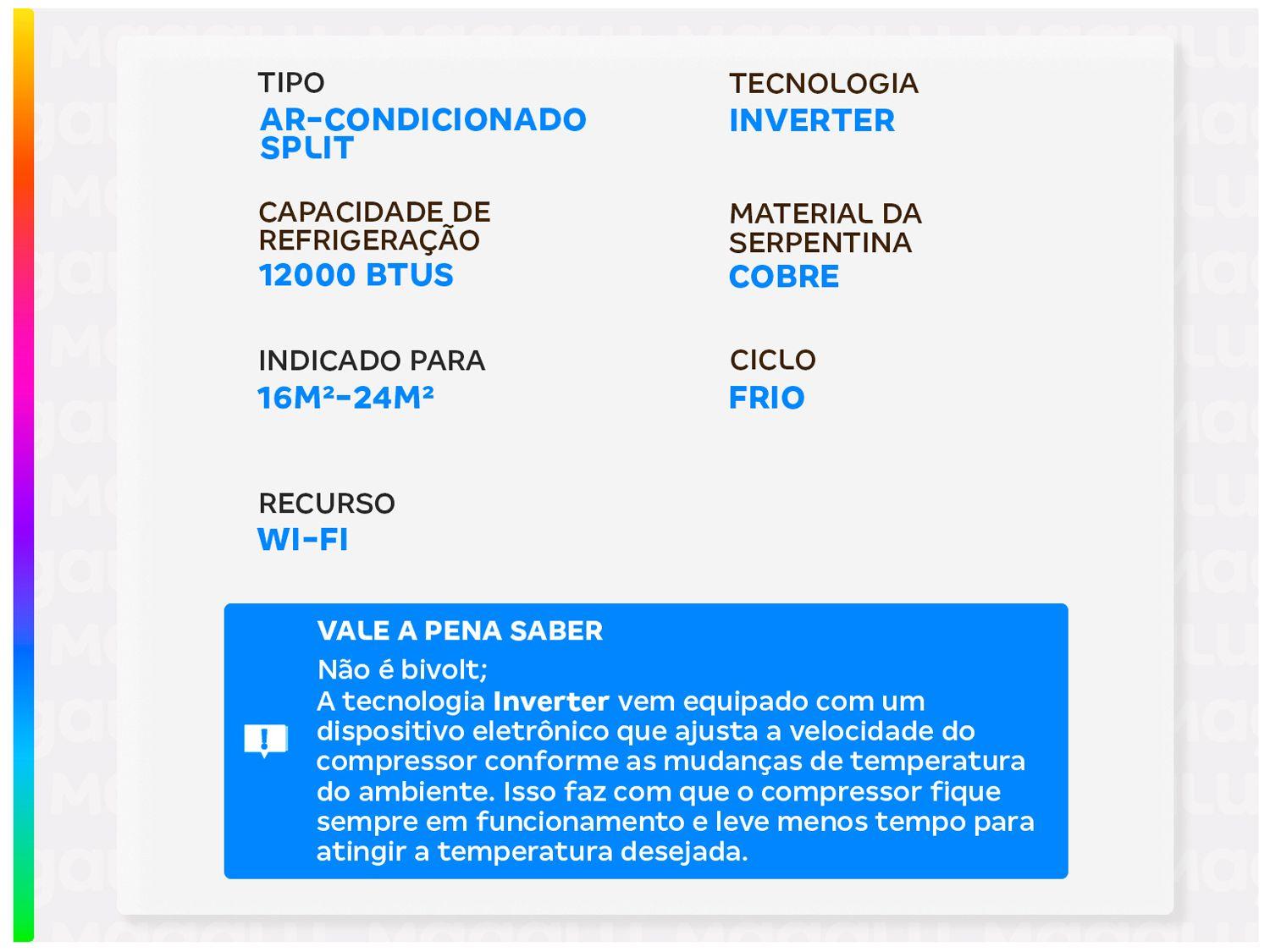 Ar-condicionado Split Gree Inverter 12.000 BTUs Frio Wi-Fi G-Diamond