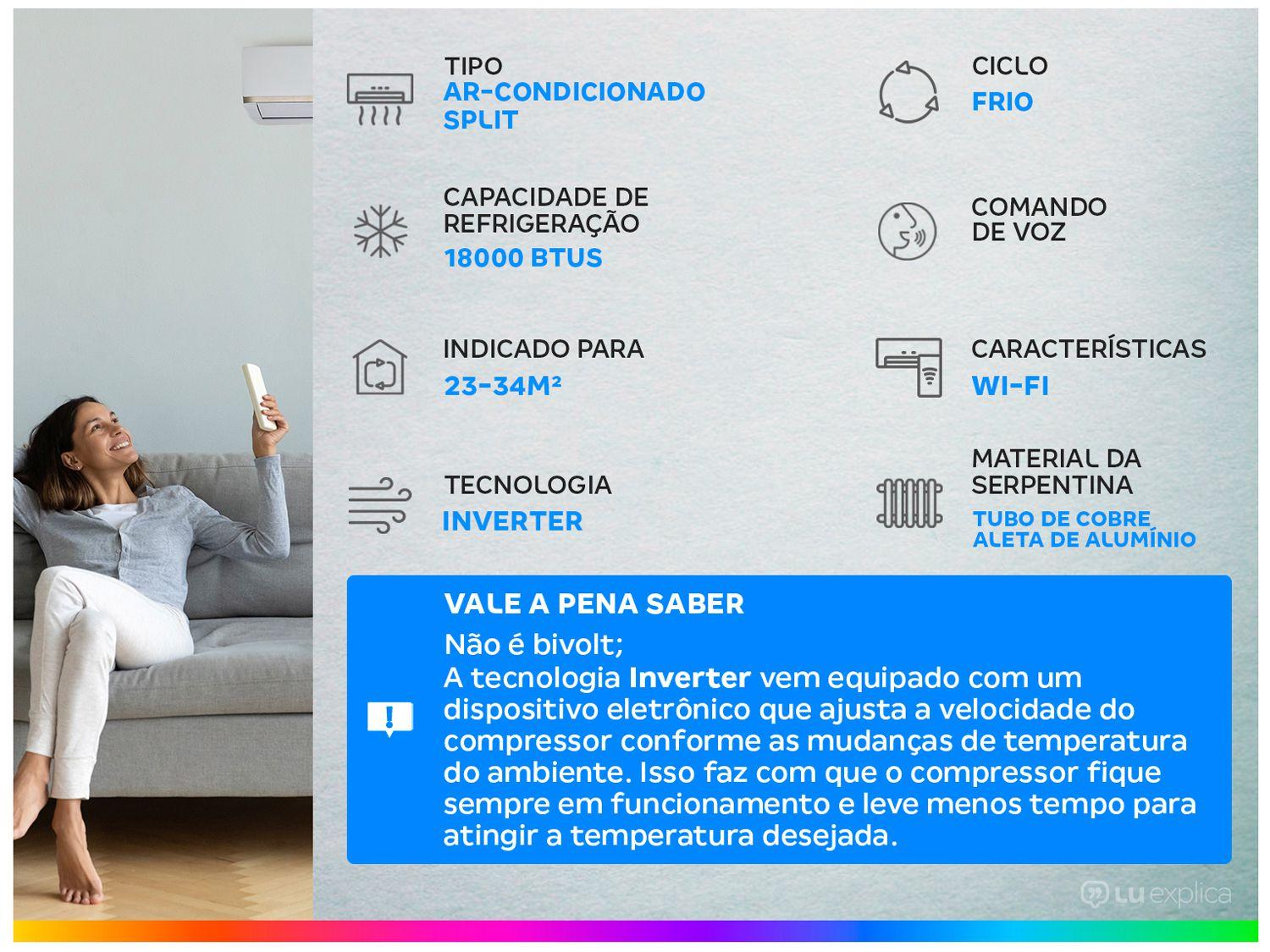 Ar-condicionado Split Gree Inverter 18.000 BTUs Frio Wi-Fi G-Top