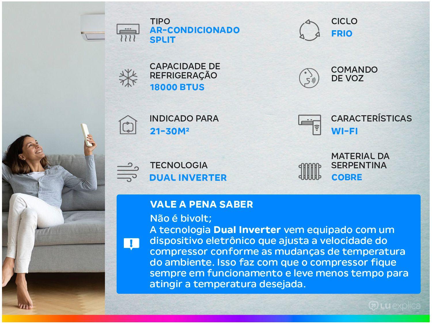 Ar-condicionado Split LG Dual Inverter  Voice +AI 18.000 BTUs Frio S3-Q18KL31B