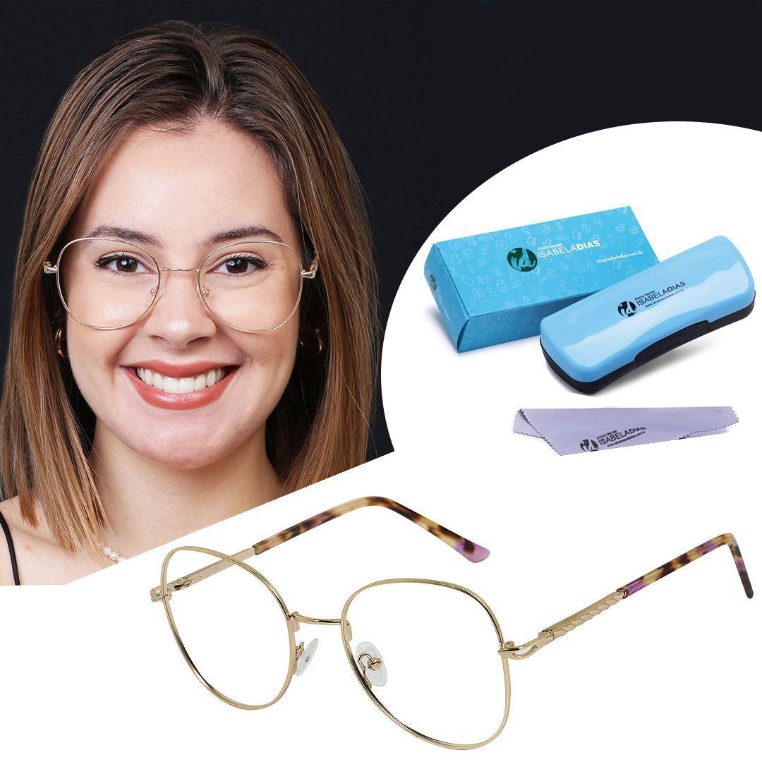 Armação Óculos Grau Feminino Redondo Metal Dourado Isabela Dias Original  7266 - Armação de Óculos - Magazine Luiza