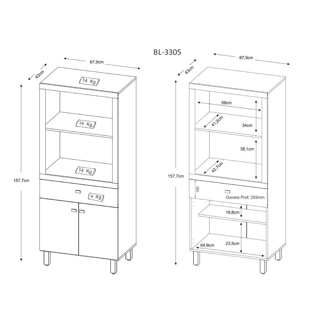 Armário 2 Portas para Forno/Microondas com 1 Gaveta BL3305 - Branco