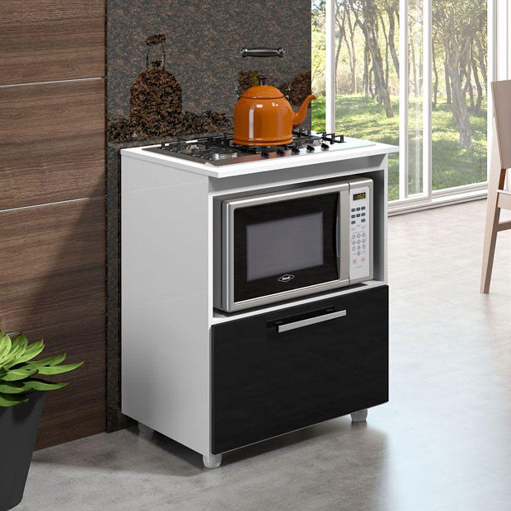 Armário Balcão para Cooktop Branco e Preto 1 Porta Multimóveis