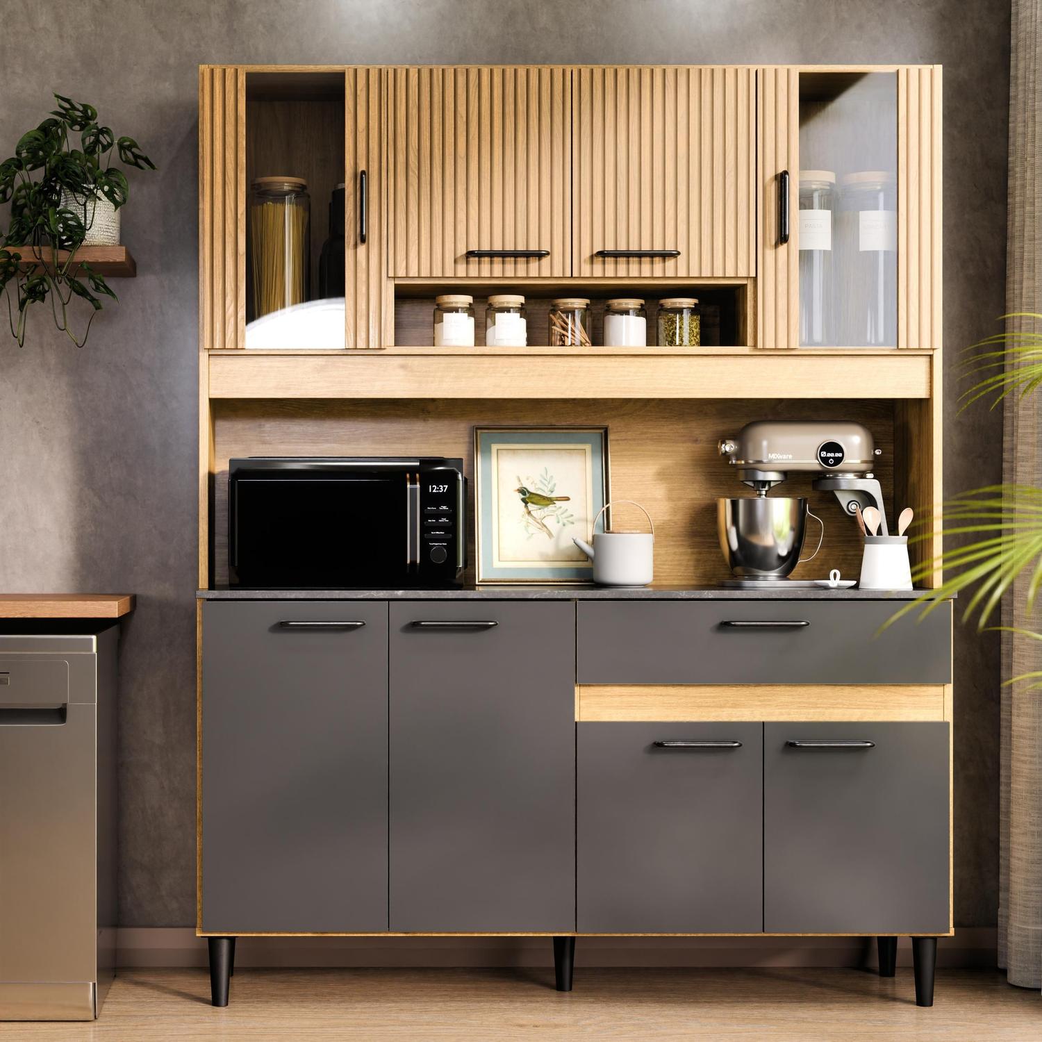 Armário De Cozinha Coral Completo Com 8 Portas E 1 Gaveta – Maxi Do Brasil