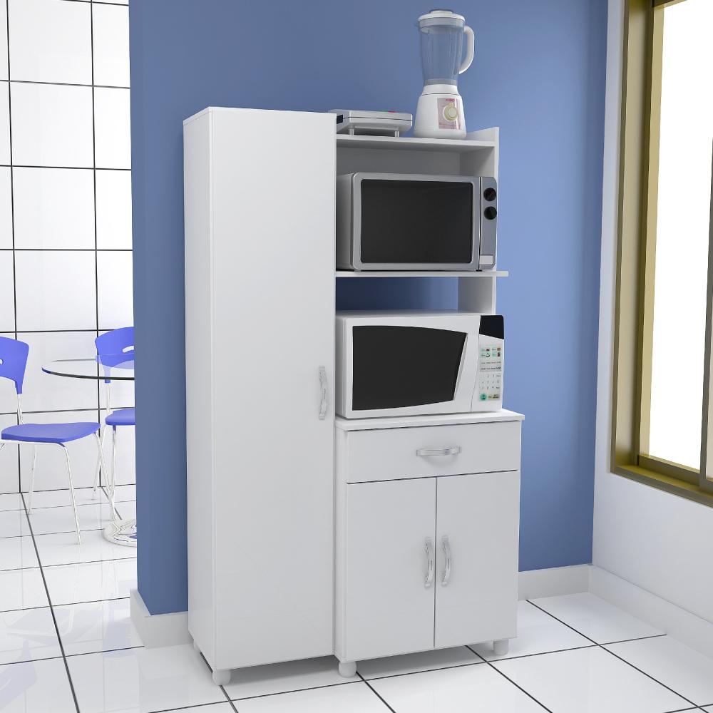 Armário Multiuso 3 Portas 1 Gaveta para Micro-ondas/Forno - Branco