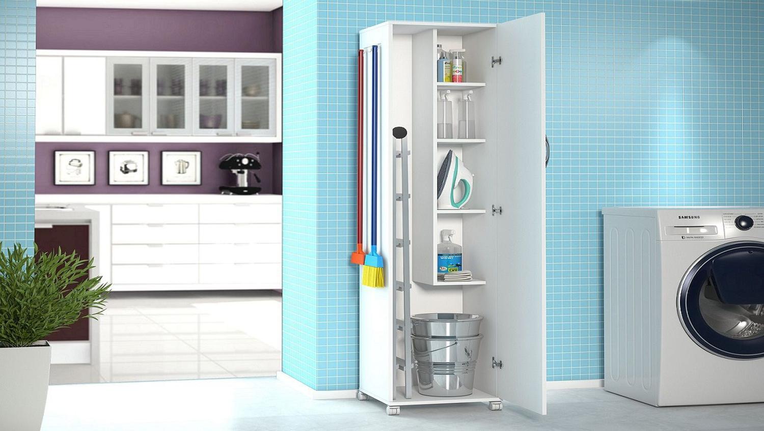 Armário Para Lavanderia 1 Porta Alto Multiuso Branco Amplo - Clickforte