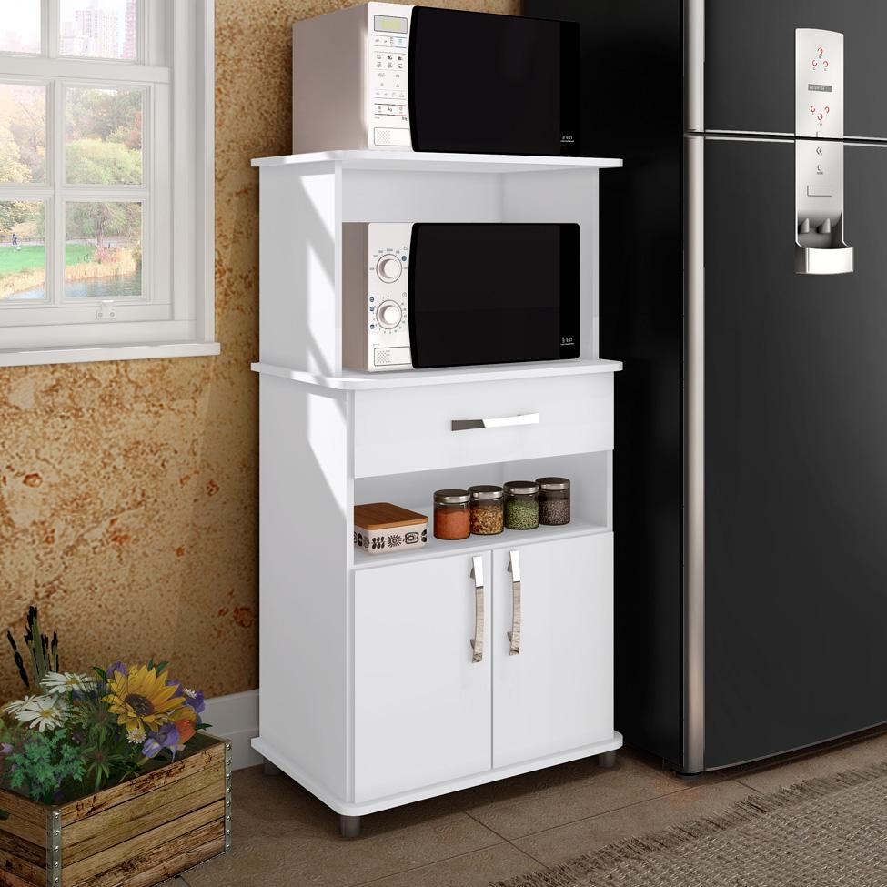 Armário Para Micro-ondas Liom 2 PT 1 GV Branco - Movelbento - Gabinete