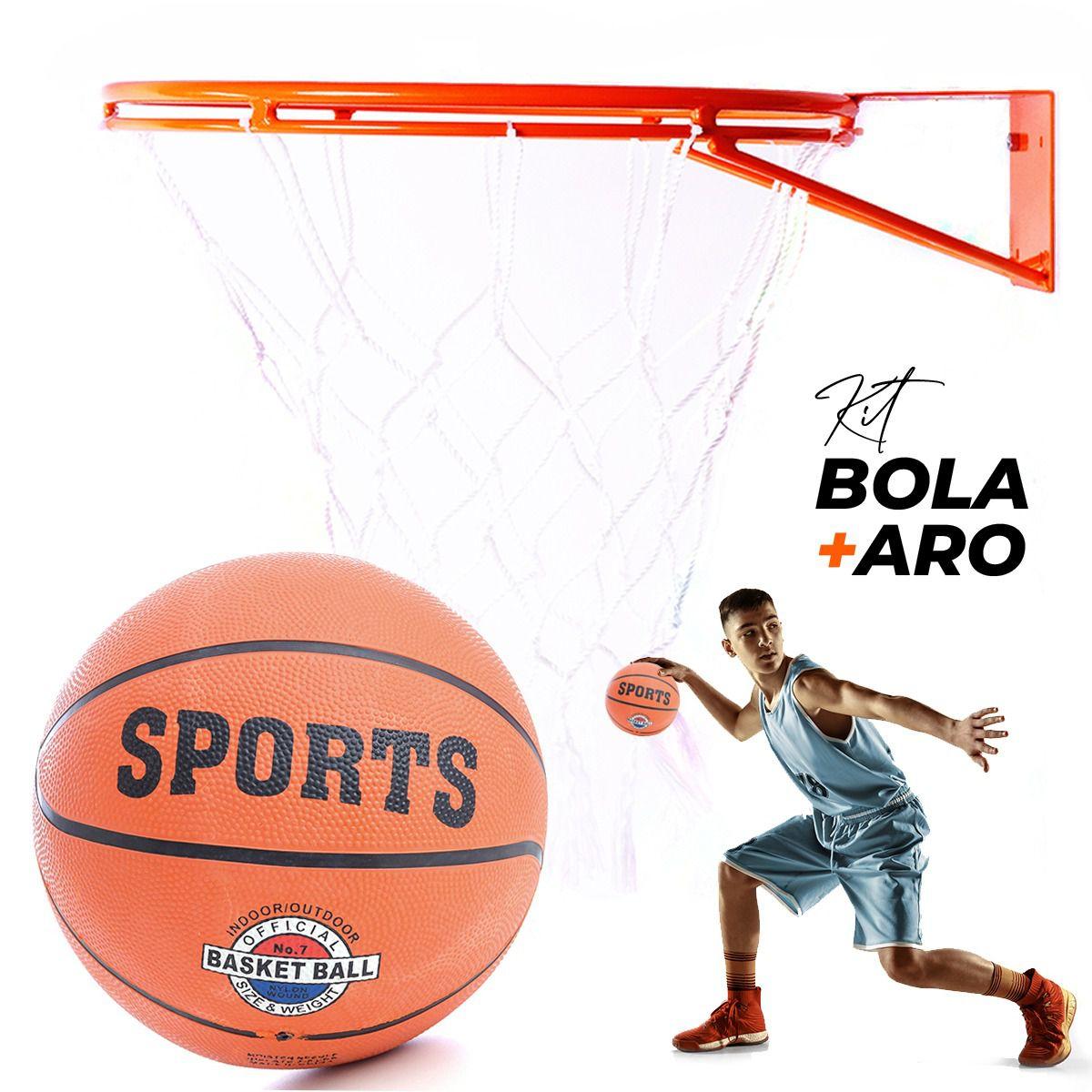 Kit Tabela Aro Rede Basquete + Bola Oficial 7 + Mini Bola 5