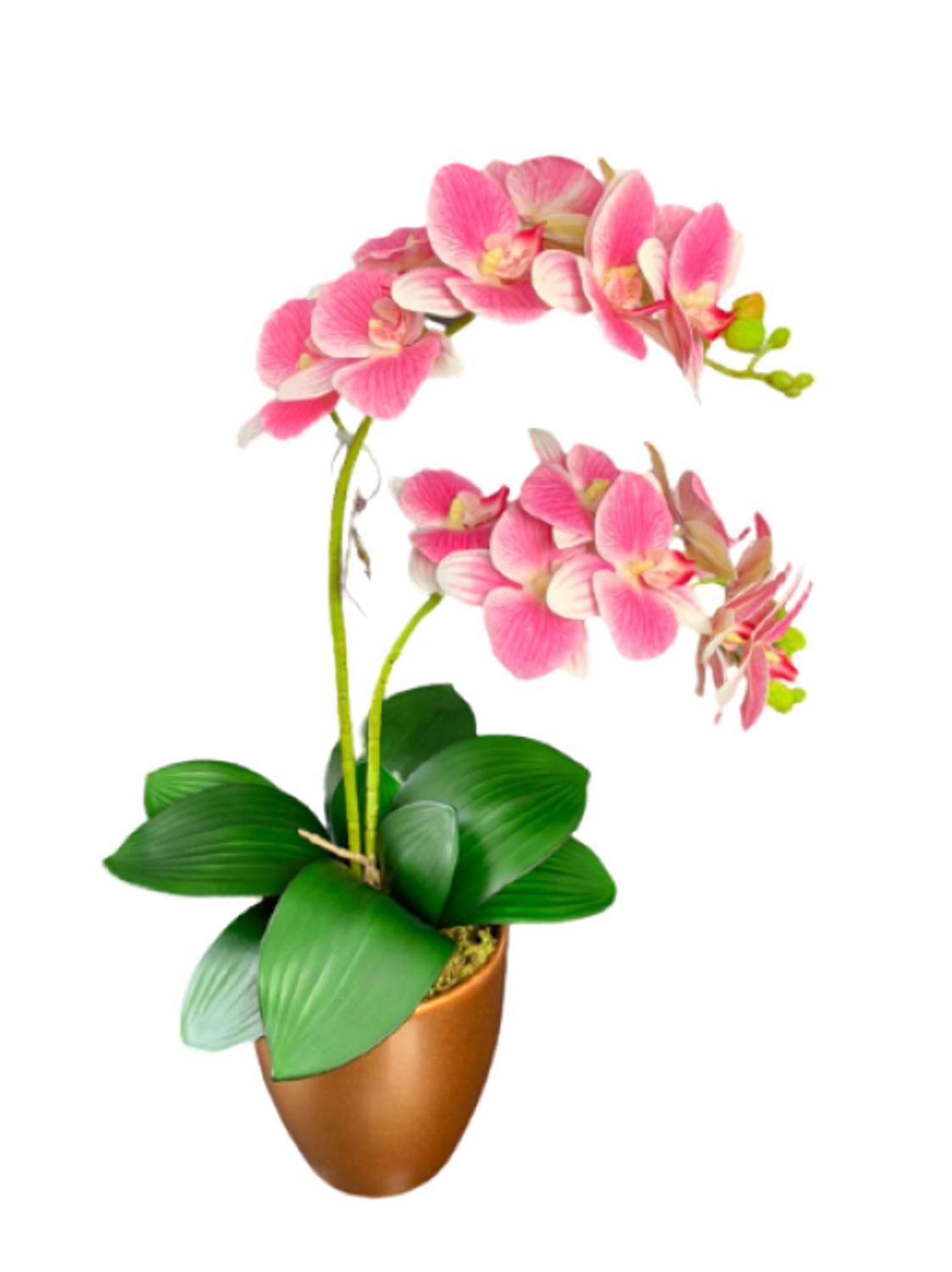 Arranjo Barato Orquídea Rosa Real Toque - Vaso Cerâmica Dourado - Rosa  Flores - Flores Artificiais - Magazine Luiza