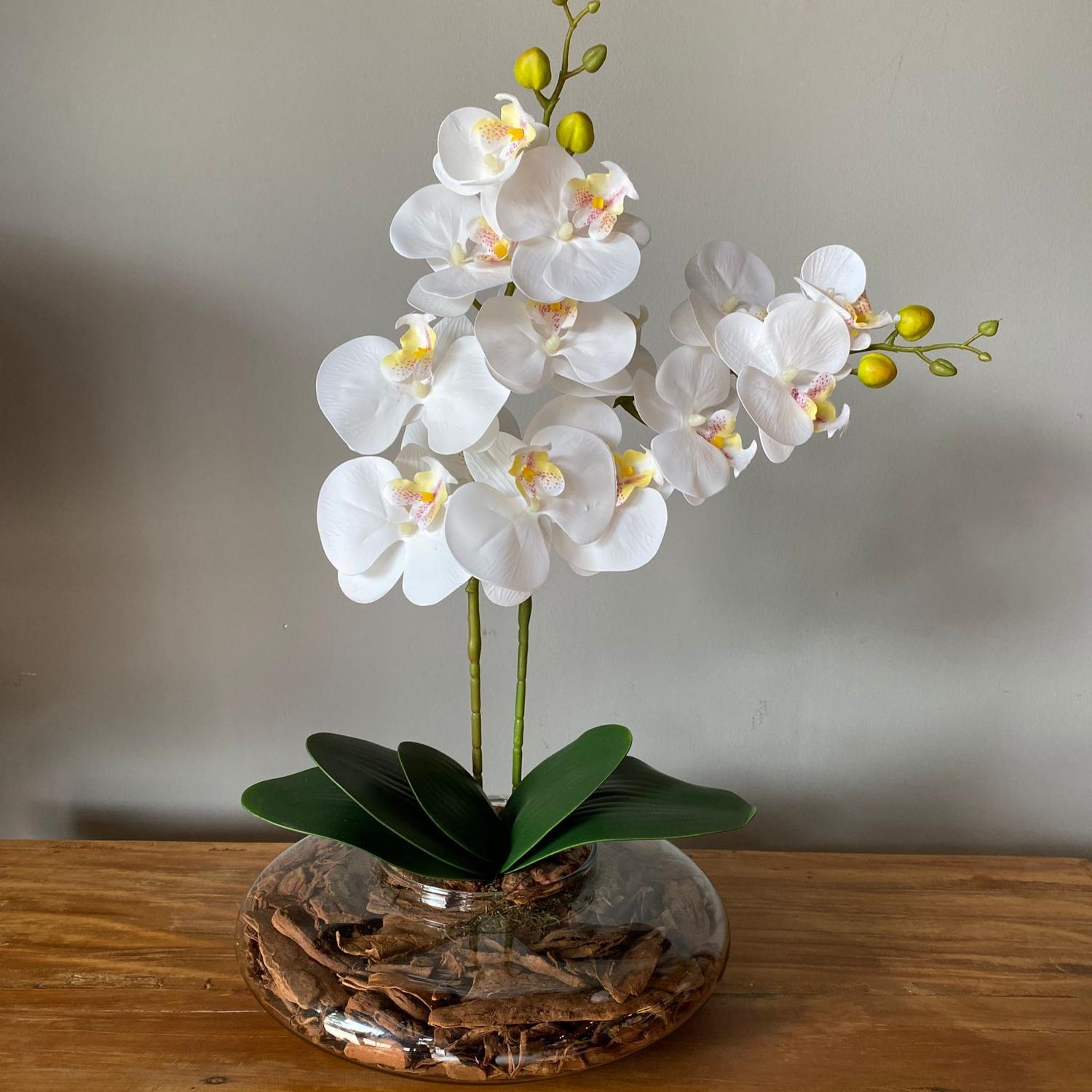 Arranjo Centro de Mesa 2 Orquídeas Branca Artificial Vaso Grande - Decore  Fácil Shop - Centro de Mesa - Magazine Luiza