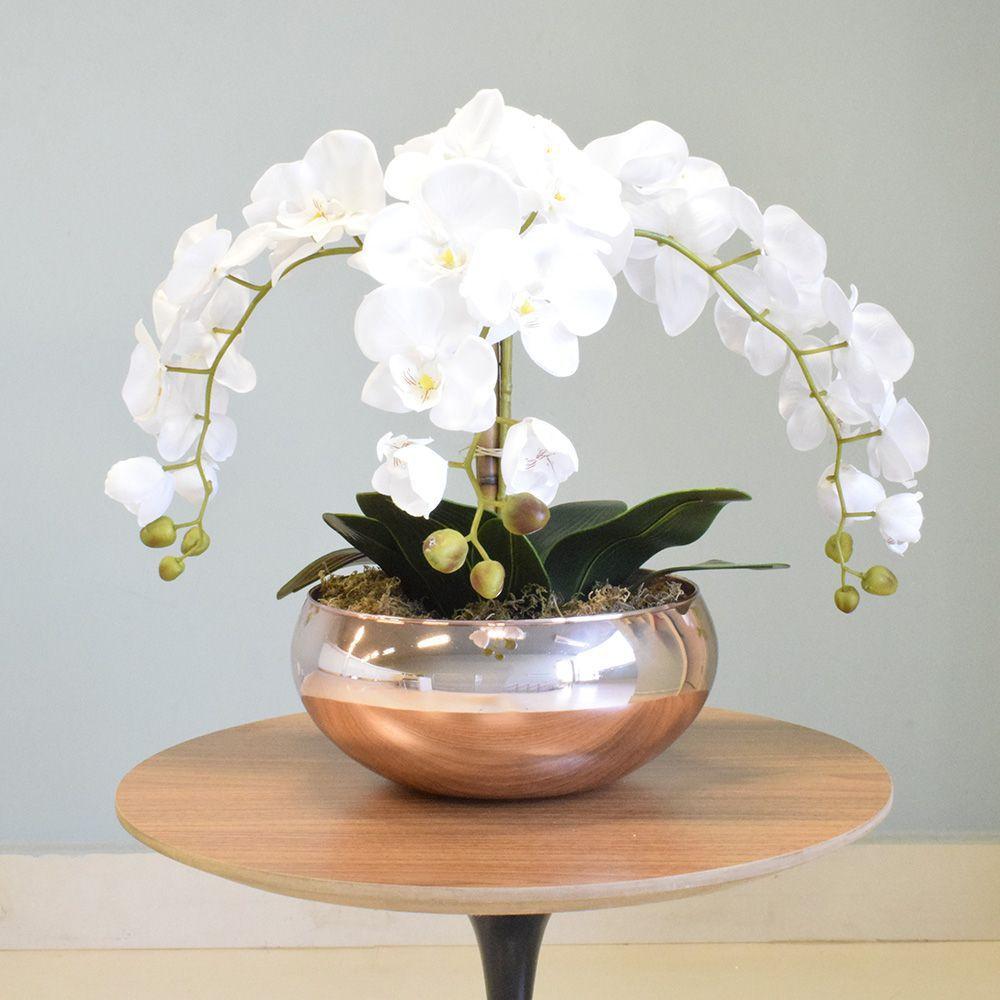 Arranjo de Flor Artificial de Orquideas Brancas no Vaso de Vidro Rose Gold  - FORMOSINHA - Arranjos de Flores - Magazine Luiza