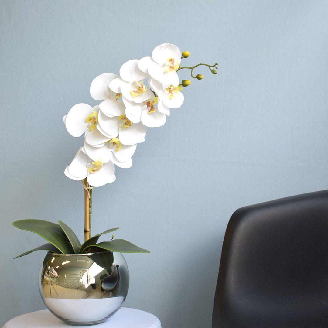 Arranjo de Orquídea Artificial Branca no Vaso de Vidro Espelhado Prata -  FORMOSINHA - Flores Artificiais - Magazine Luiza