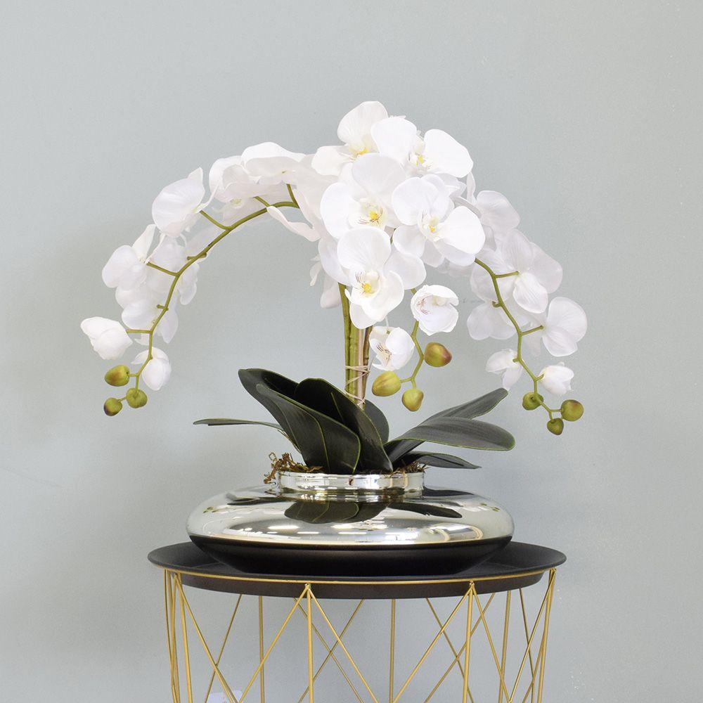 Arranjo de Orquídeas Brancas no Vaso Prateado Formosinha - Flor e Planta  Artificial - Magazine Luiza
