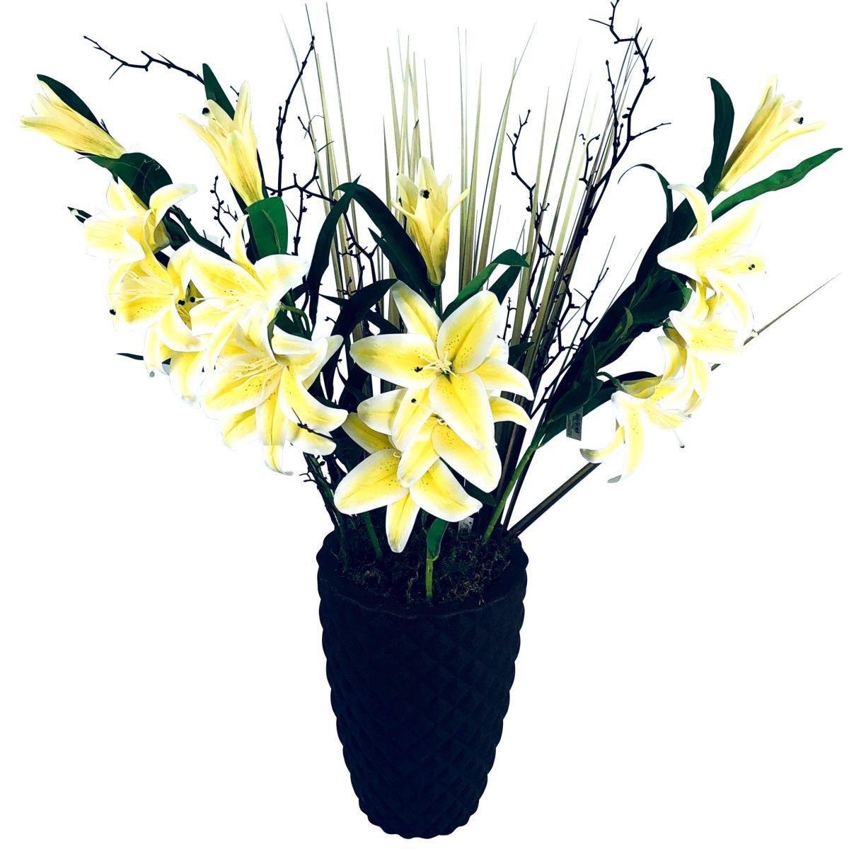 Arranjo Flor Artificial Silicone Amarela Com Vaso Plástico Leve Marrom 1  Metro Decoração - Arena - Arranjos de Flores - Magazine Luiza