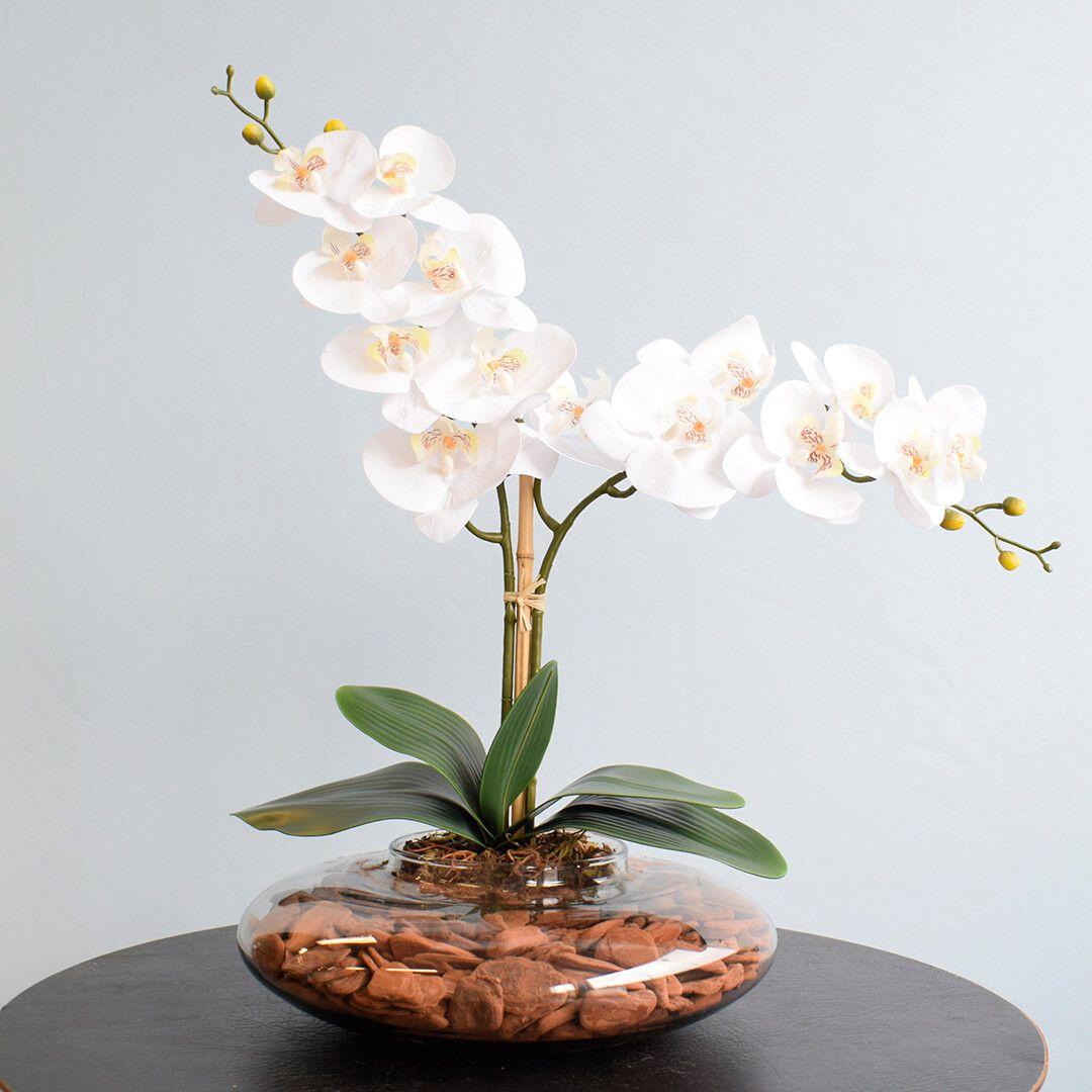Arranjo Orquídeas Artificiais Branca no Vaso de Vidro Formosinha - Flor e  Planta Artificial - Magazine Luiza