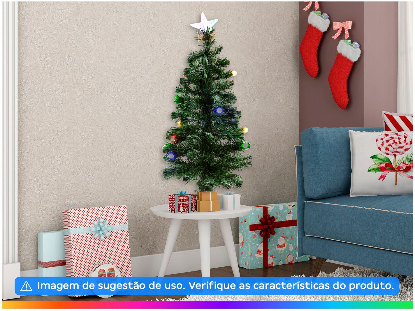 Árvore de Natal Fibra Ótica Verde 90cm com Bolas