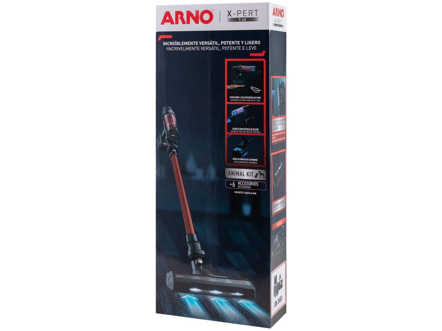 Aspirador de Pó Vertical e Portátil Arno sem Fio a Bateria 140W X-Pert RH6A