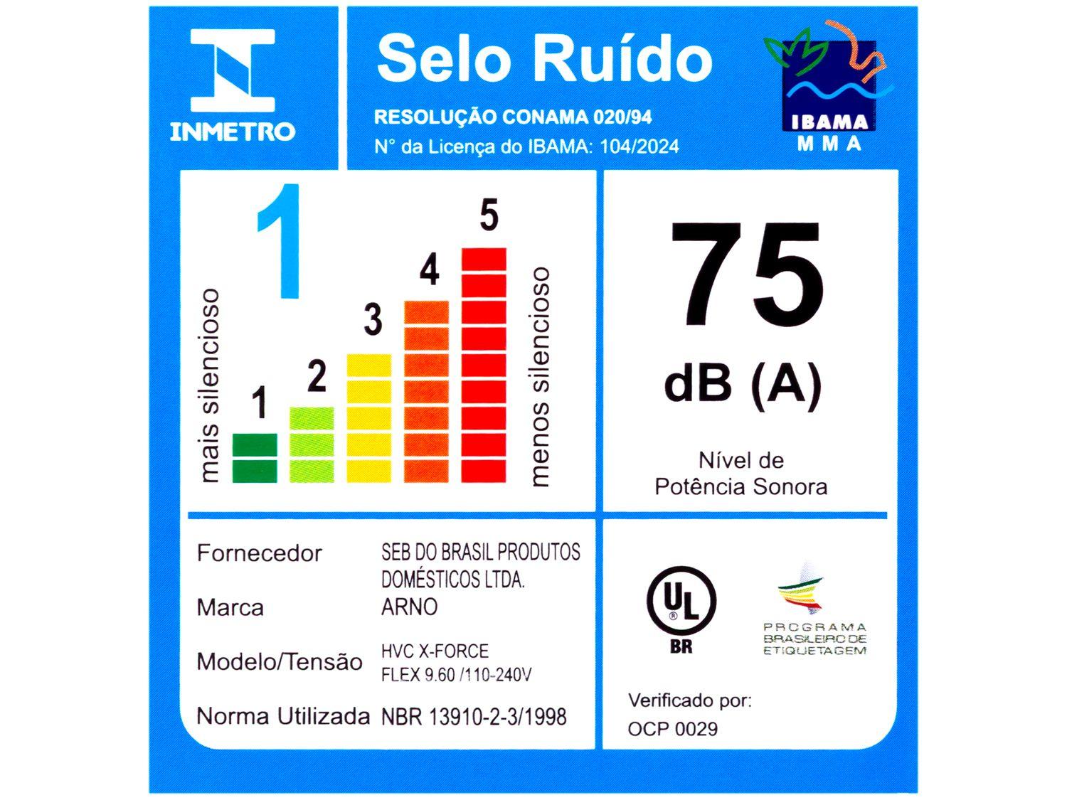 Aspirador de Pó Vertical e Portátil Arno sem Fio a Bateria 250W X-Force Flex 9.60 RH20 Vermelho