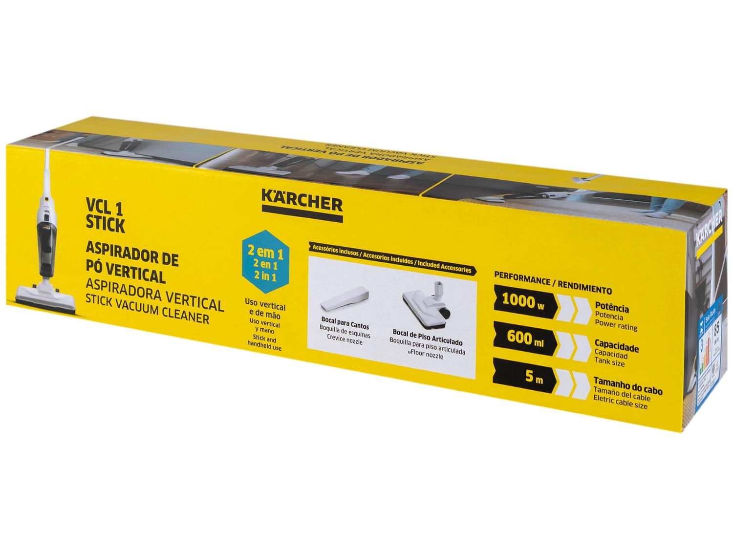 Aspirador de Pó Vertical Karcher Stick 2 em 1 com Filtro HEPA 1000W Branco