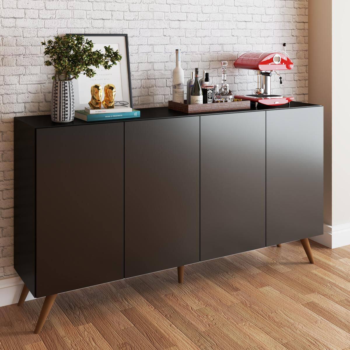 Balcão Buffet Iluminare 4 Portas Pé Retrô Preto - Mobilarte Móveis - Viero Móveis - Outros Móveis - Magazine {{route.pmdStoreName}}