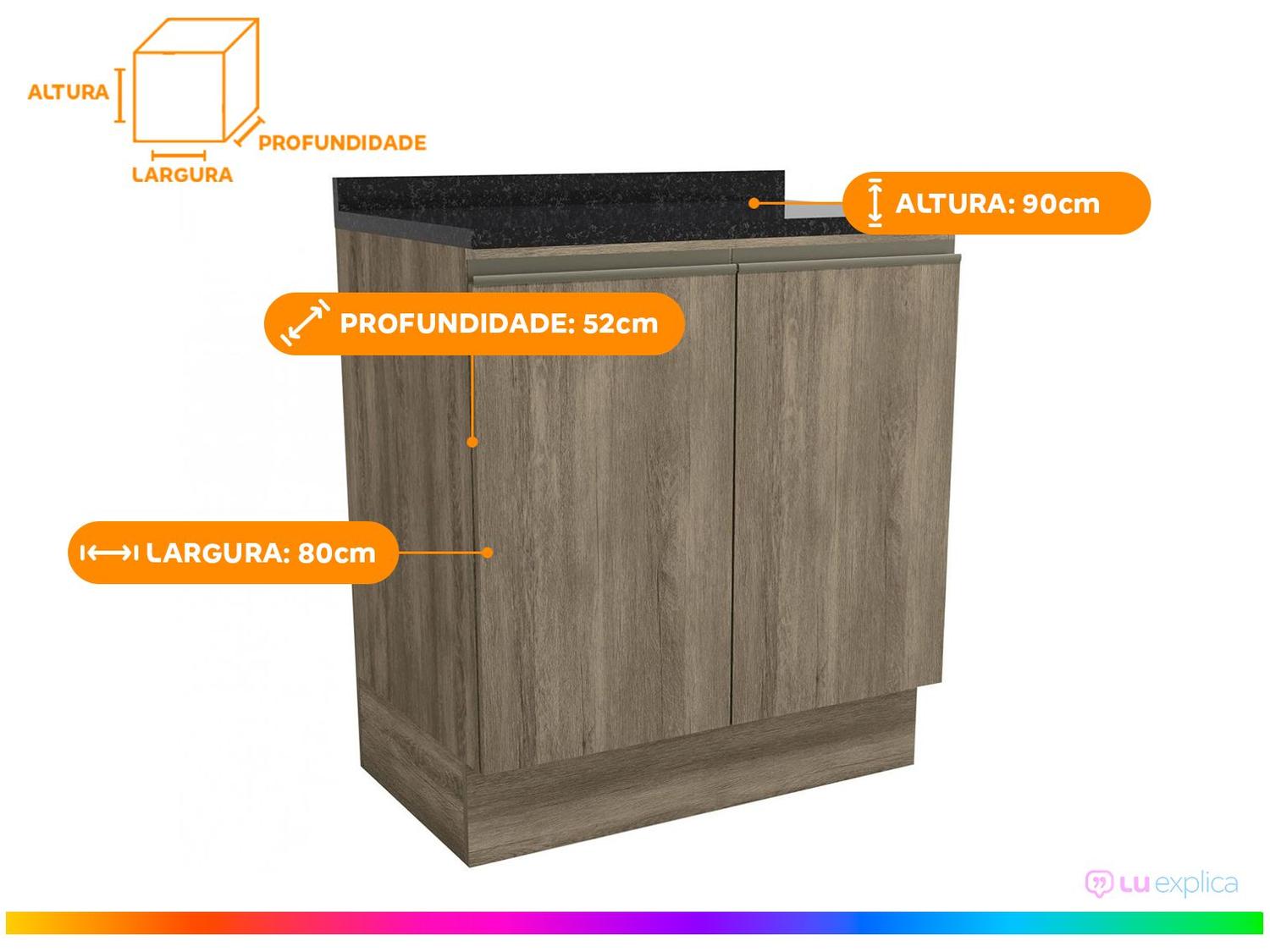 Balcão de Cozinha para Pia Kappesberg 2 Portas com Tampo Maxxi CB381-NO