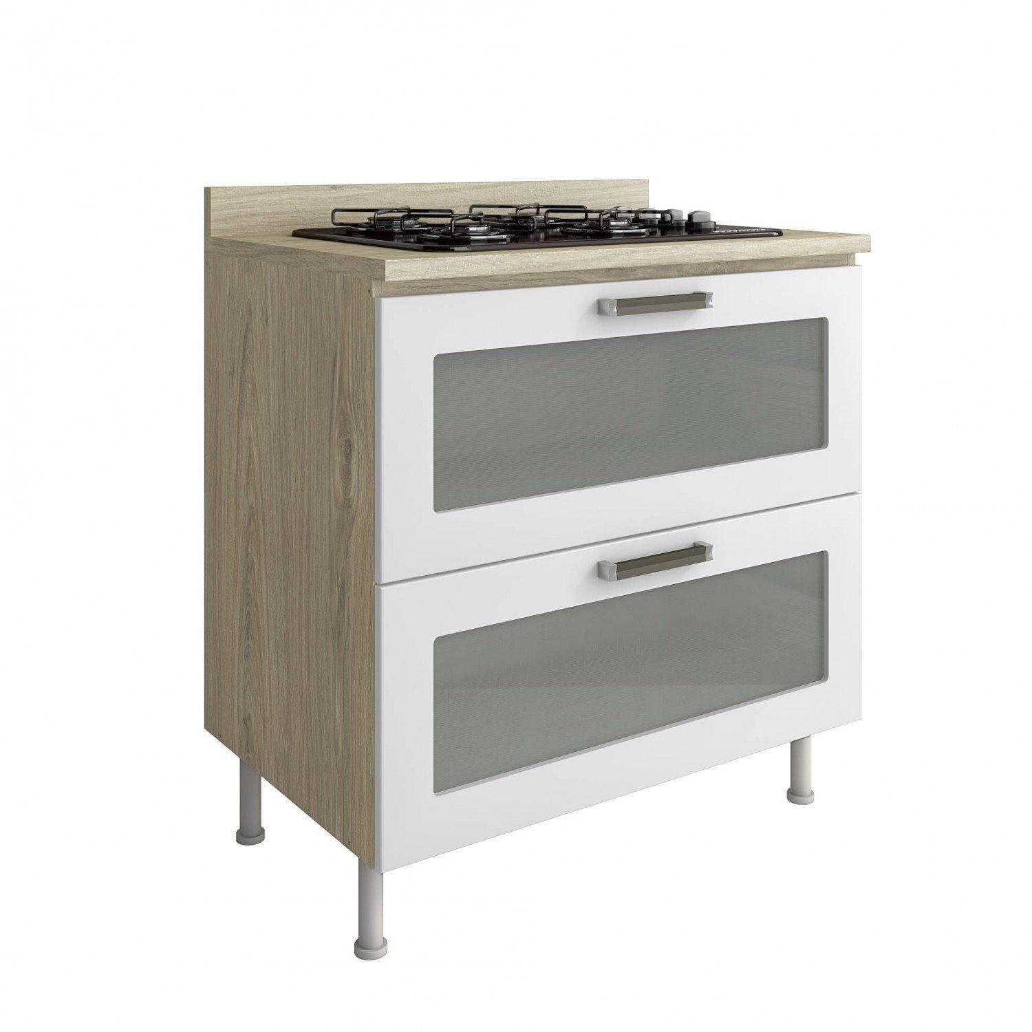 Balcão para Cooktop até 4 Bocas com Tampo 2 Gavetas com Vidro Cook