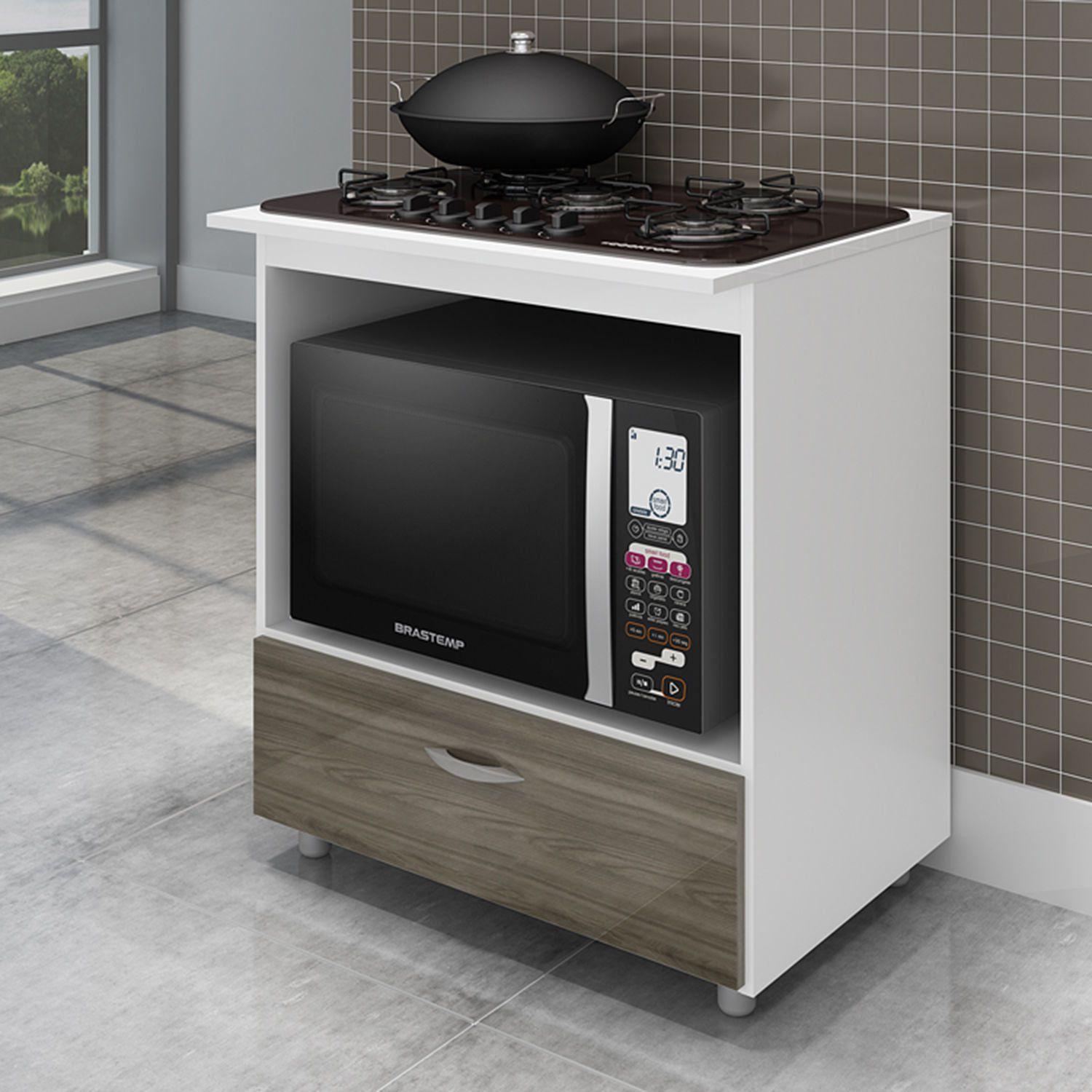 Balcão para Cooktop até 5 Bocas e Microondas Completa Móveis Branco