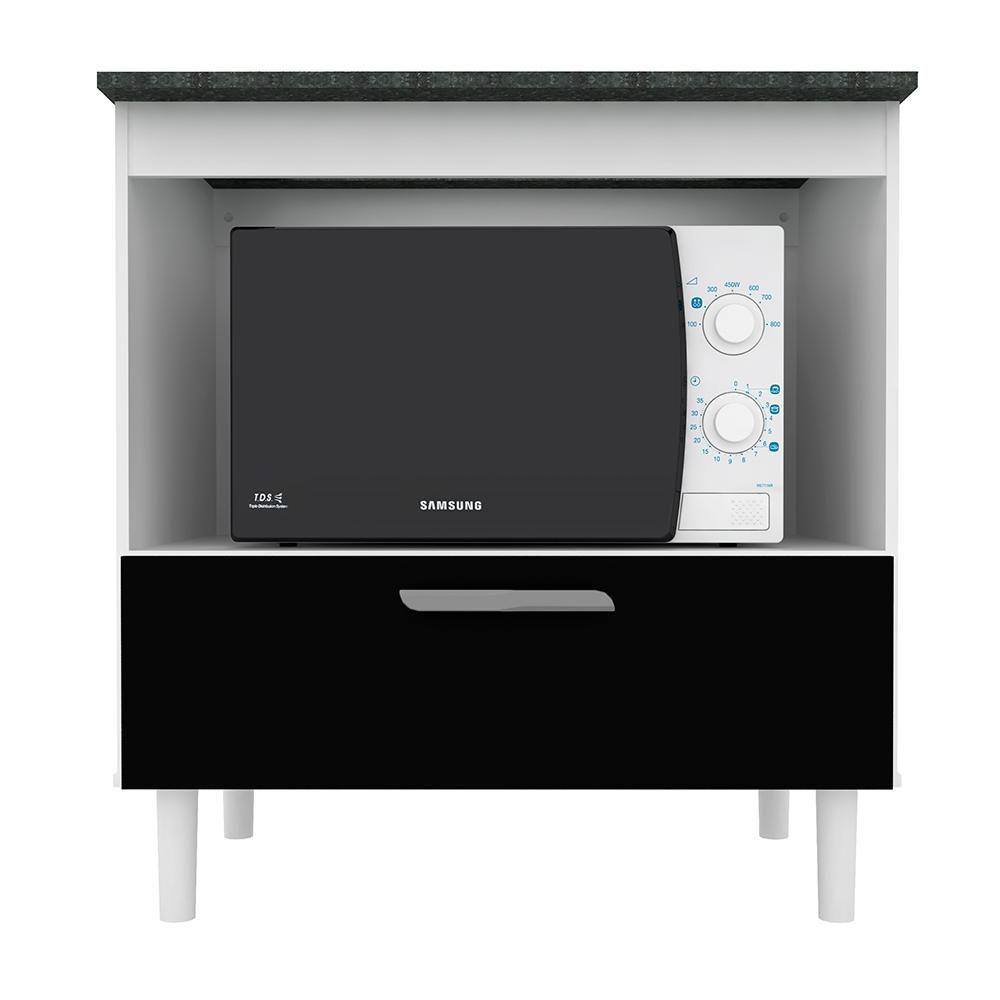 Balcão Para Cooktop Mila 1 Gaveta Branco/ Preto Móveis Arapongas
